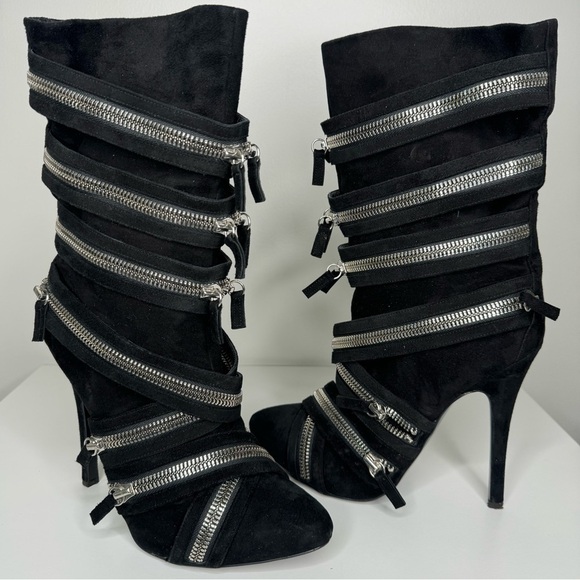 GIUSEPPE ZANOTTI X BALMAIN Suede Zippered High-Heeled Boots - Picture 1 of 6